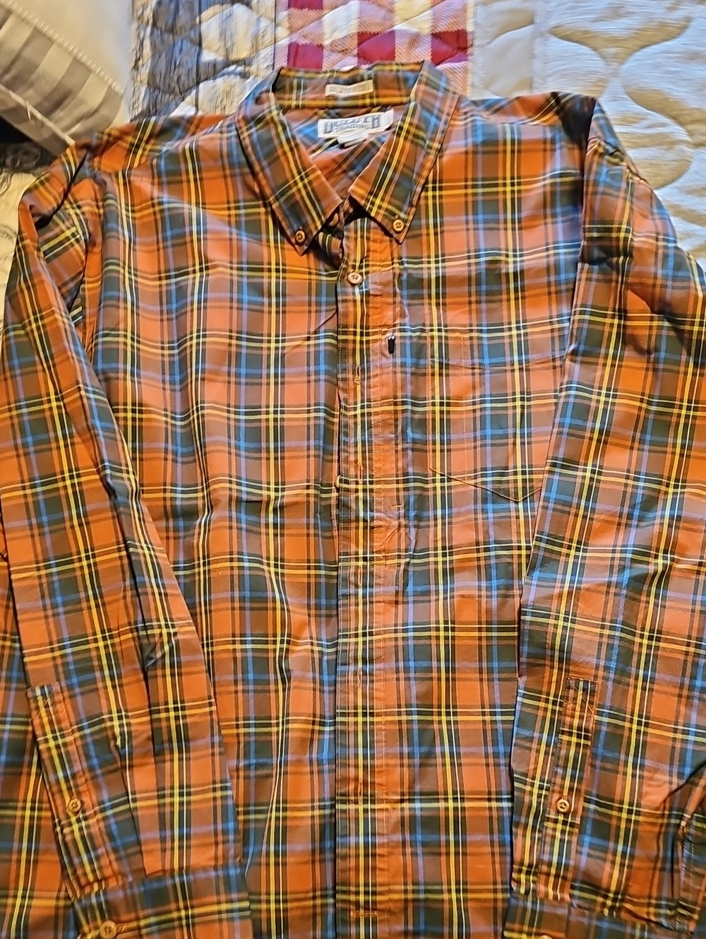 Duluth Trading Co Orange Plaid Button-Down Shirt